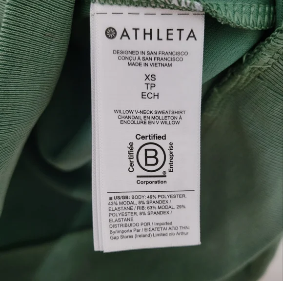 Athleta Seasoft Willow V Neckline Pullover Sweatshirt Green Modal Size XS Comfy - Picture 9 of 11